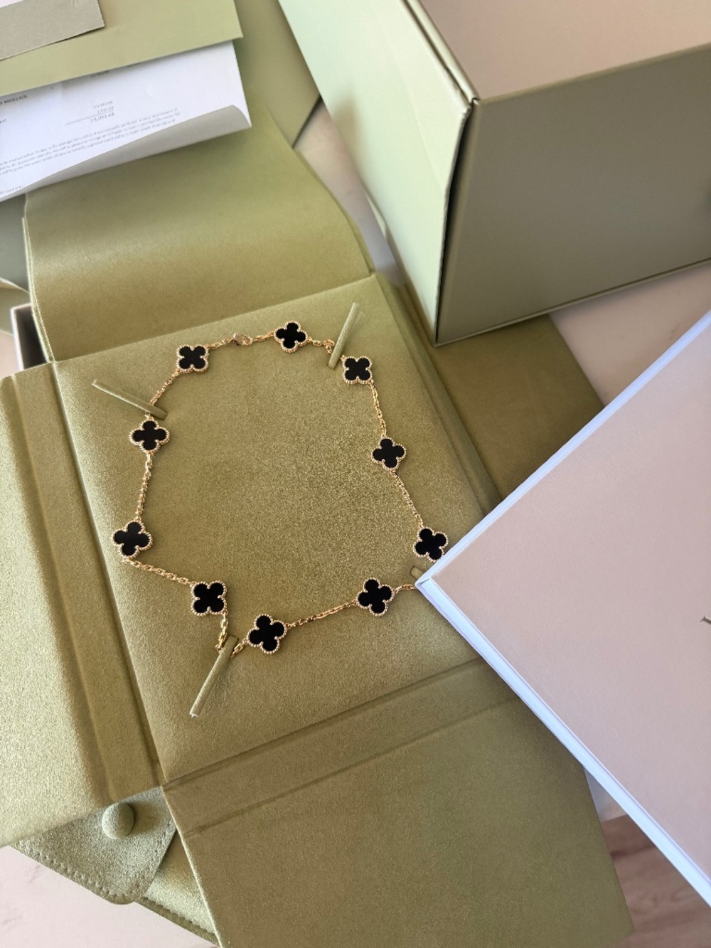 Van Cleef & Arpels Vintage Alhambra 10-Motif Necklace – Black Onyx & 18K Yellow